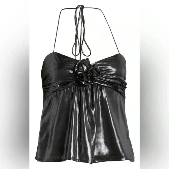 WAYF XJourdan Sloane Selena Metallic Babydoll Halter Top - Picture 3 of 8